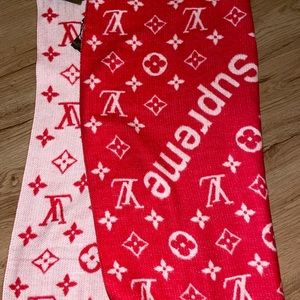 Red/ pink LV x Supreme scarf